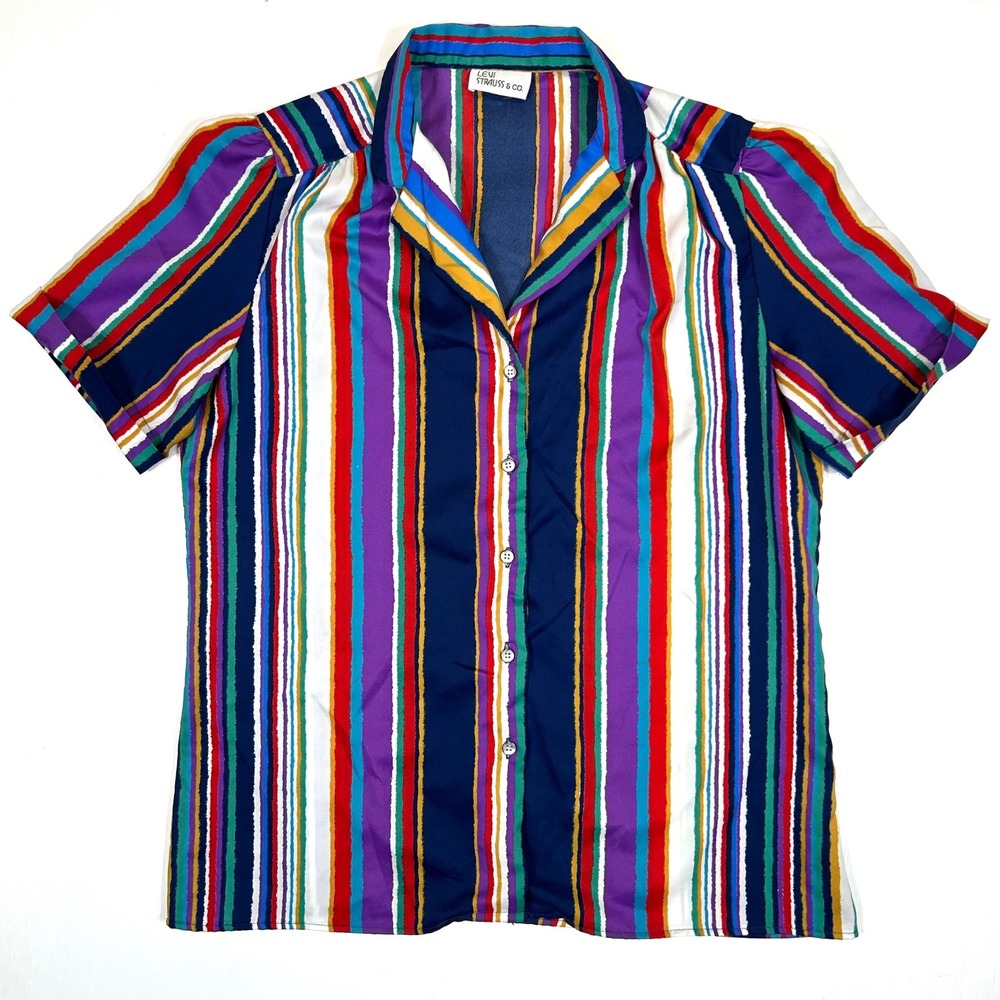 Vintage Levi Strauss & Co Womens Multi Color Vertical Stripe Button Up Shirt USA